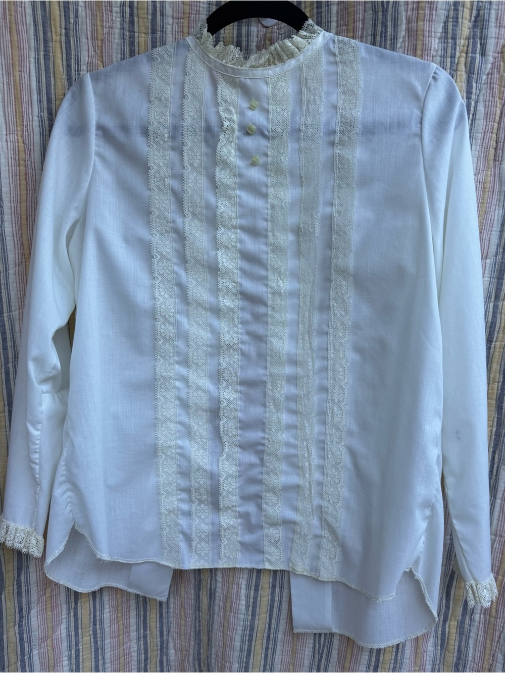 Donnkenny Girls' White Lace-Trim Long-Sleeve Blouse